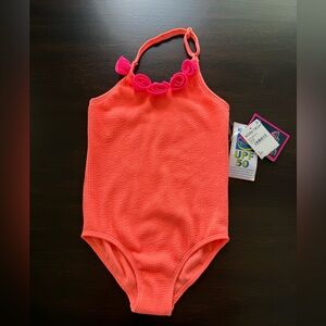 NWT Andy & Evan Kids Swim One Piece in Bright Orange and Pink
